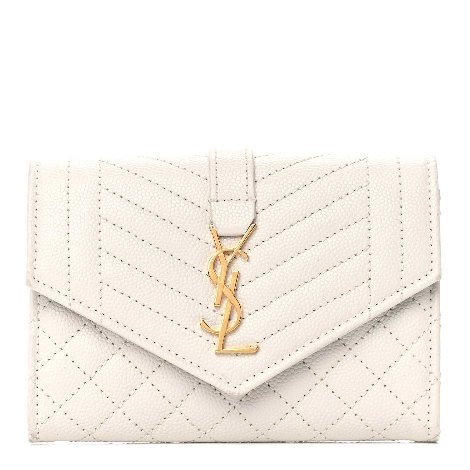 Saint Laurent Grain De Poudre Textured Mixed Matelasse Triquilt Small Monogram Envelope Wallet Blanc Vintage 1 of 10