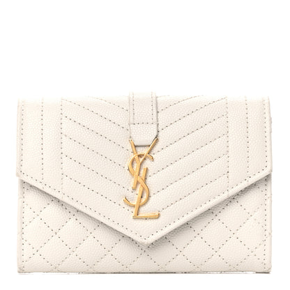 Saint Laurent Grain De Poudre Textured Mixed Matelasse Triquilt Small Monogram Envelope Wallet Blanc Vintage 1 of 10