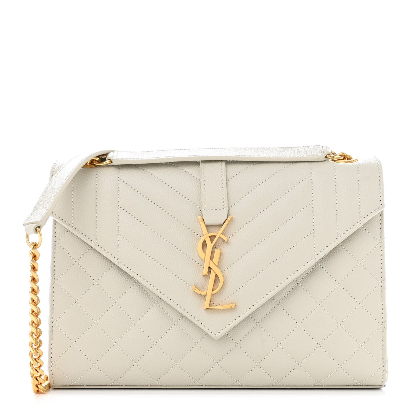 Grain De Poudre Textured Mixed Matelasse Medium Triquilt Monogram Satchel White