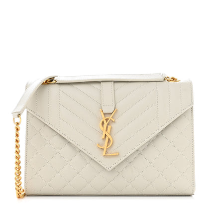 Saint Laurent Grain De Poudre Textured Mixed Matelasse Medium Triquilt Monogram Satchel White 1 of 12