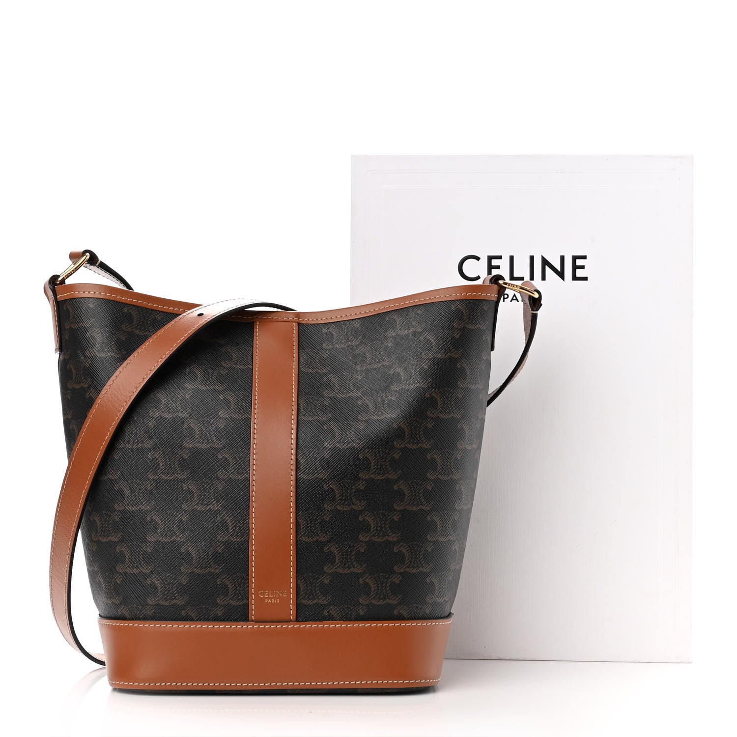 Celine Triomphe Canvas Calfskin Small Bucket Bag Tan 12 of 12