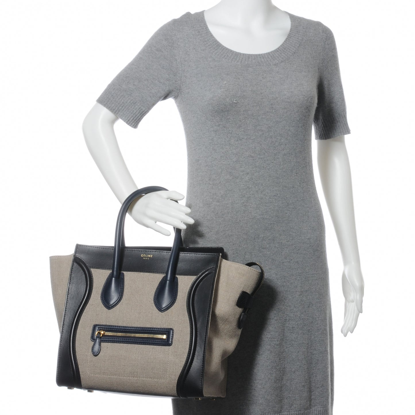 Smooth Calfskin and Linen Mini Luggage Navy Black Khaki