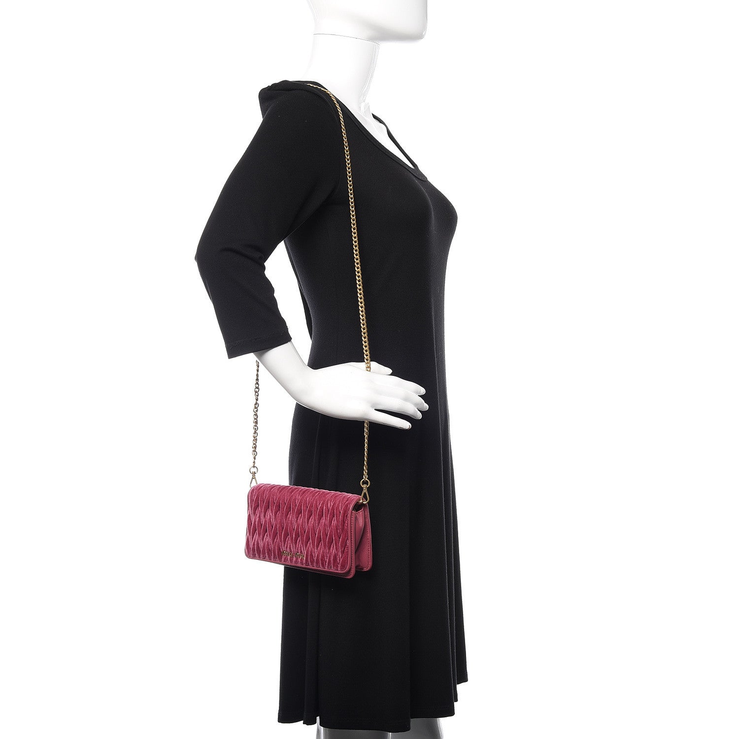 Miu Miu Nappa Velvet Matelasse Wallet On Chain Bruyere 2 of 9