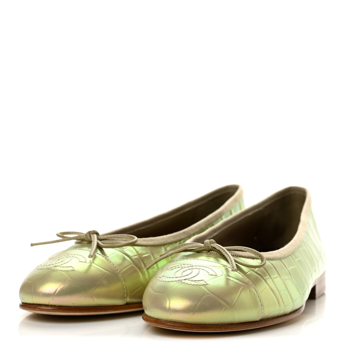 Iridescent Calfskin Crocodile Embossed Ballerina Flats 35 Yellow
