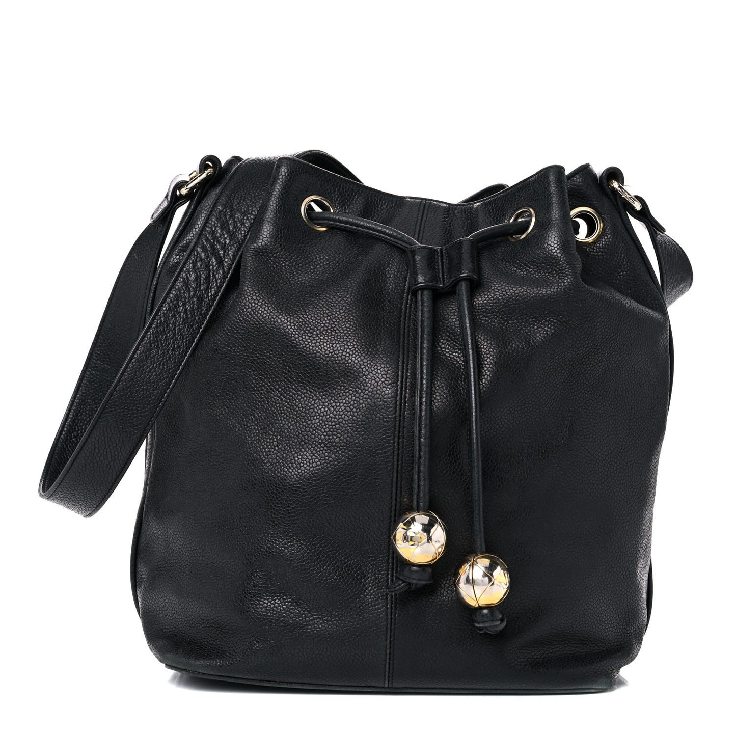 Caviar Drawstring Shoulder Bag Black