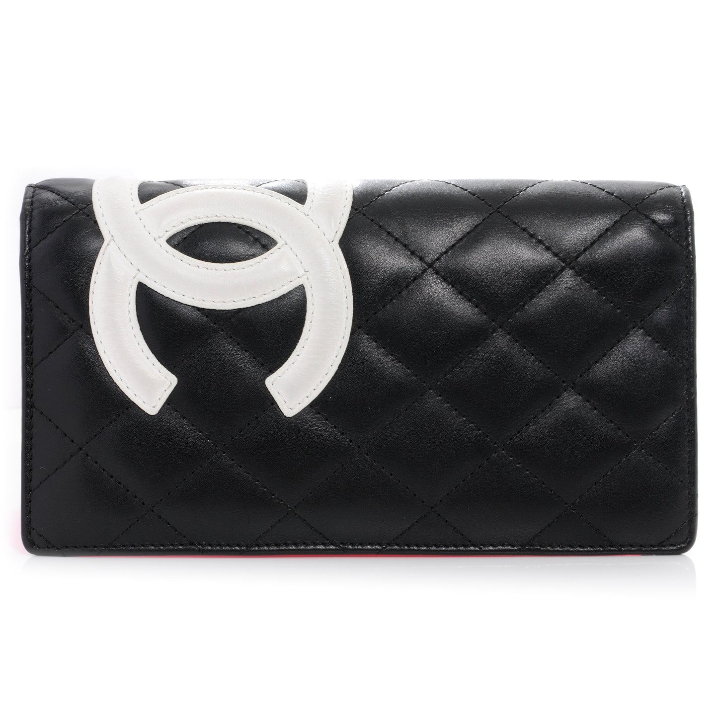 Calfskin Quilted Cambon Yen Wallet Black White