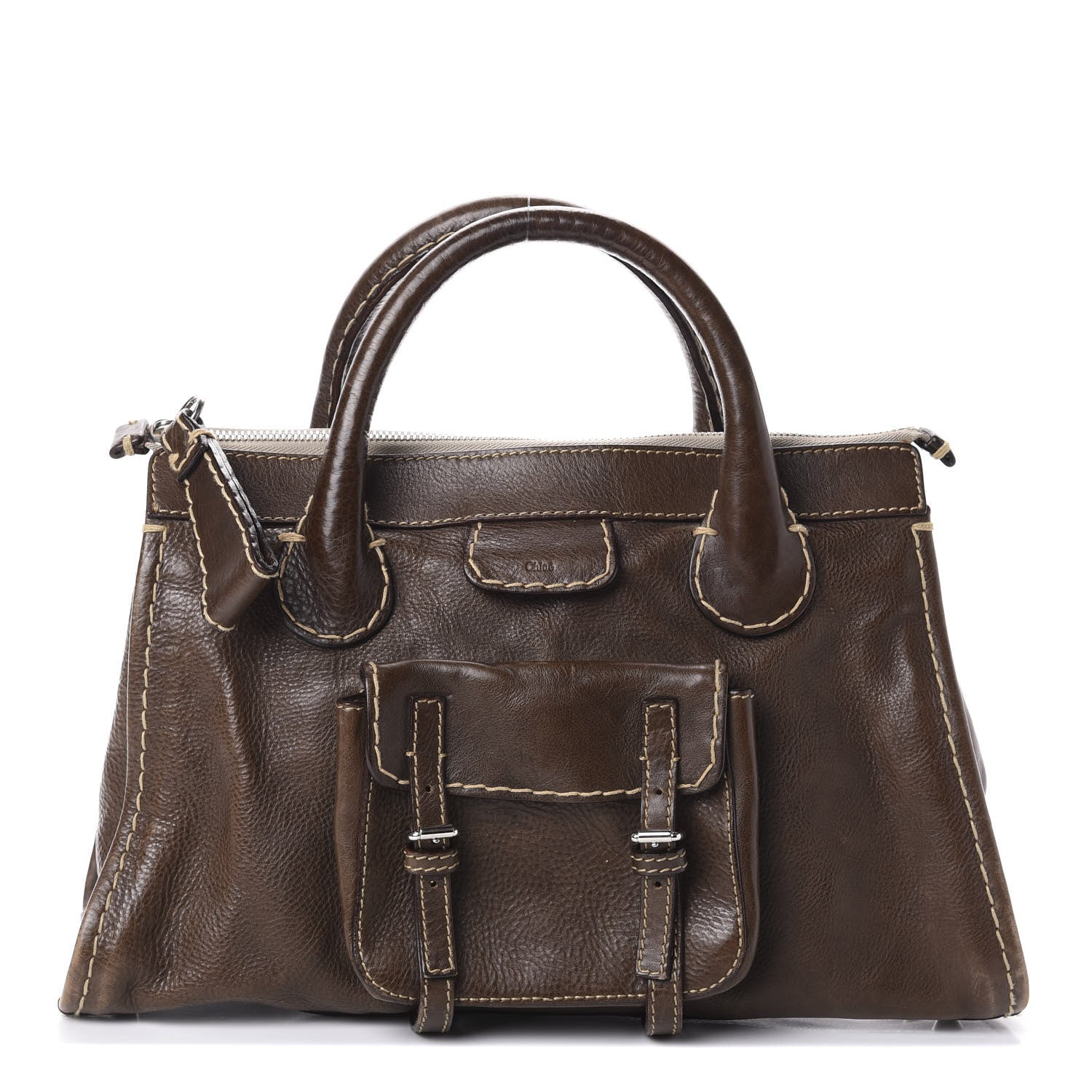 Chloe Calfskin Edith Satchel Brown 1 of 9