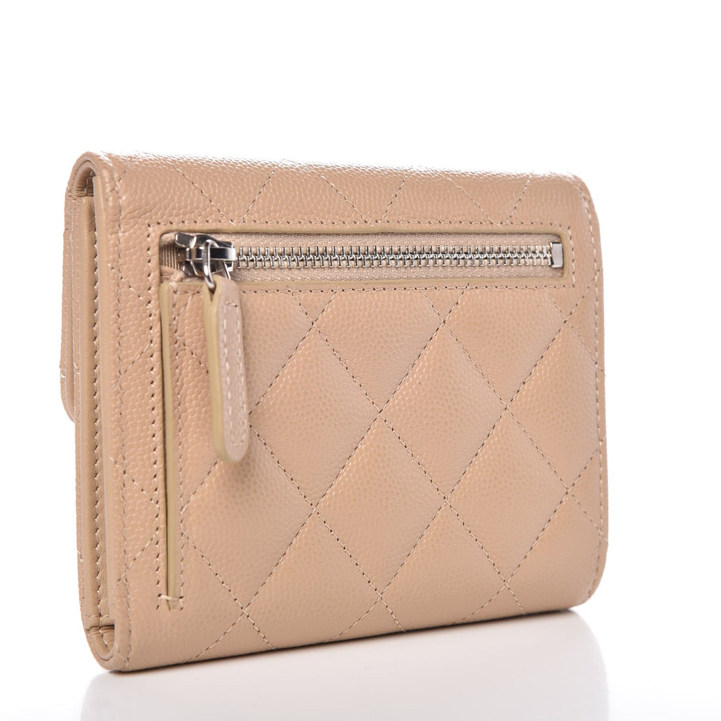 Caviar Quilted Compact Flap Wallet Beige