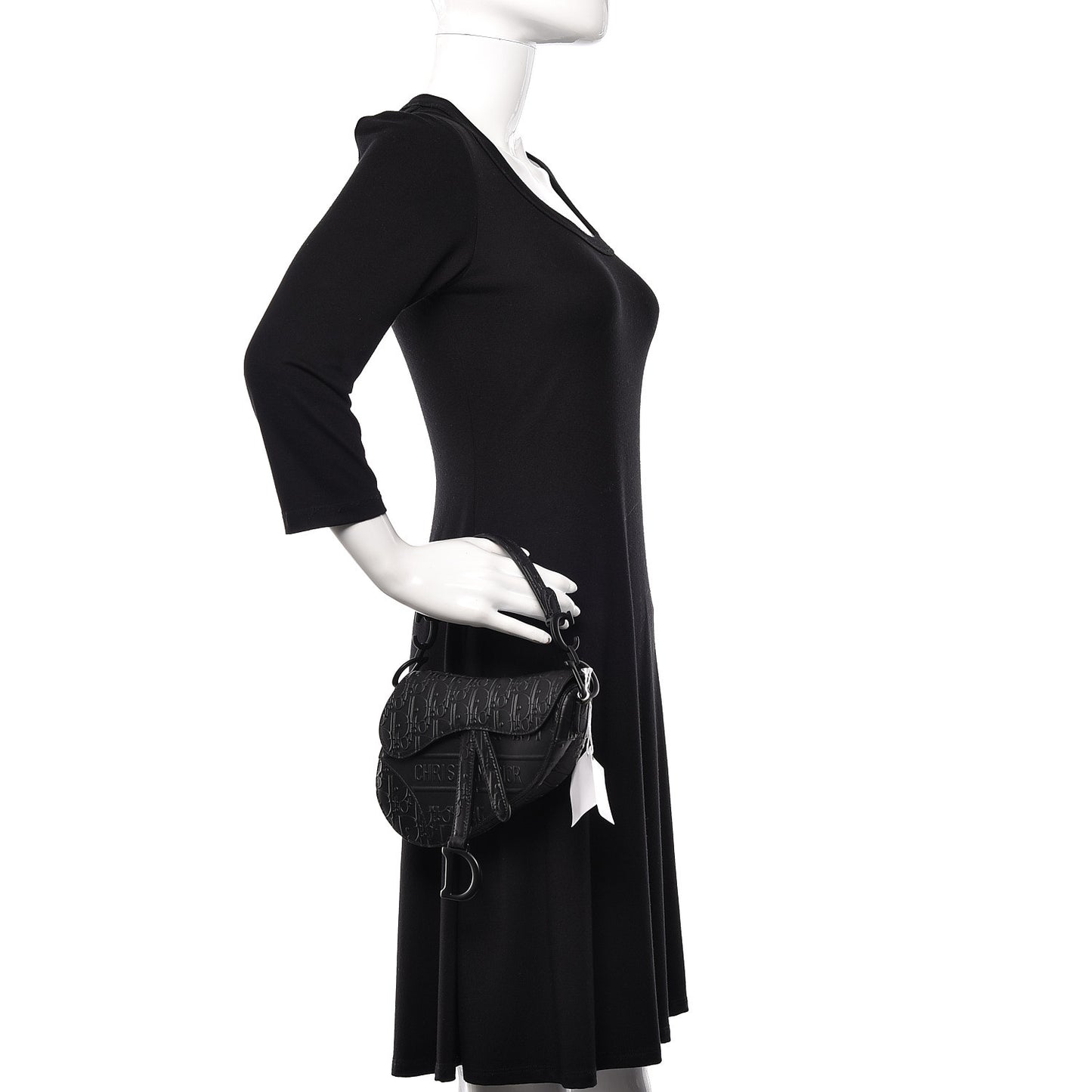 Calfskin Embossed Oblique Mini Saddle Bag Black