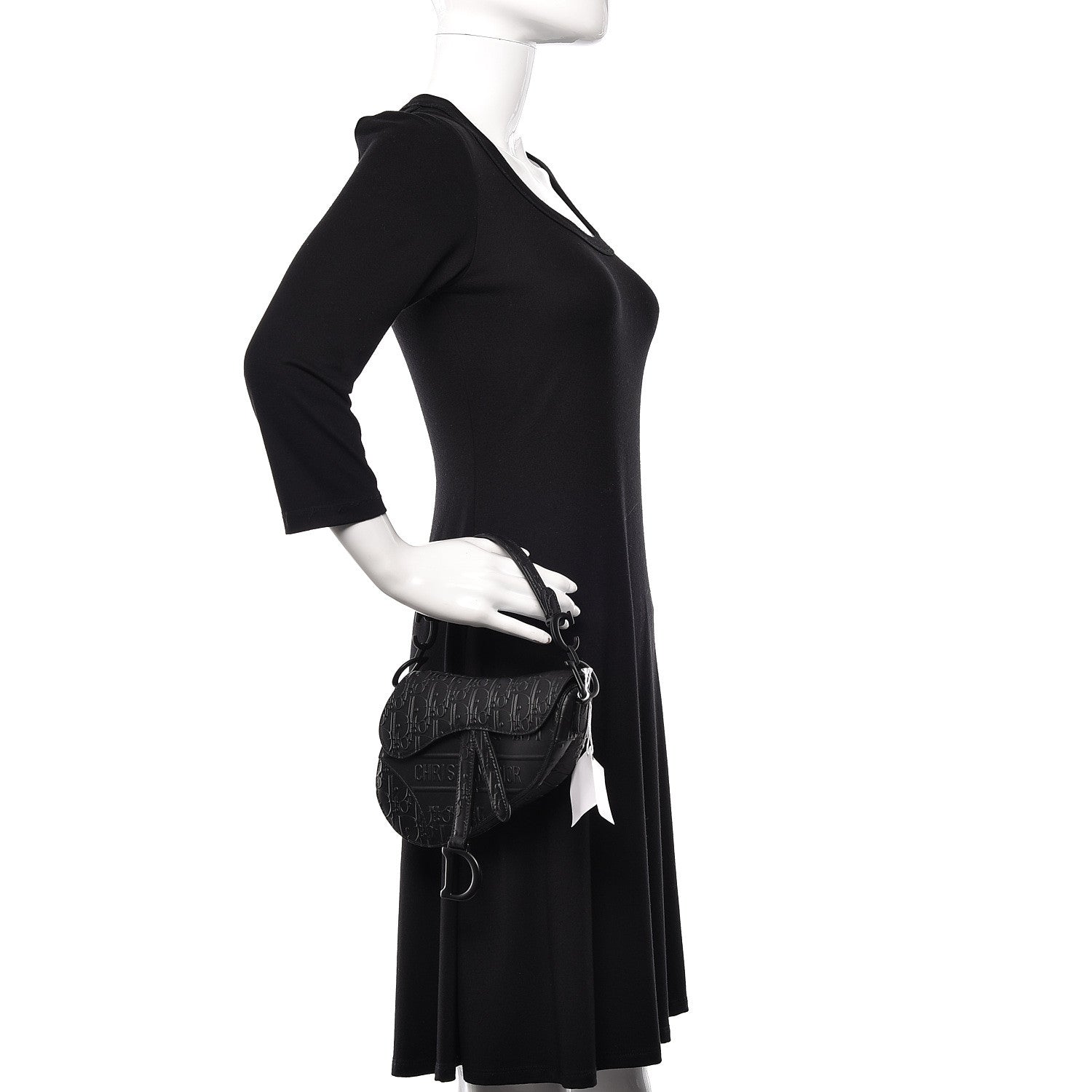 Christian Dior Calfskin Embossed Oblique Mini Saddle Bag Black 2 of 10