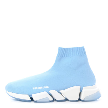 Balenciaga Technical 3D Recycled Knit Bi-Color Mens Speed 2.0 Transparent Sole Sneakers 43 Blue White Transparent Blue 1 of 8