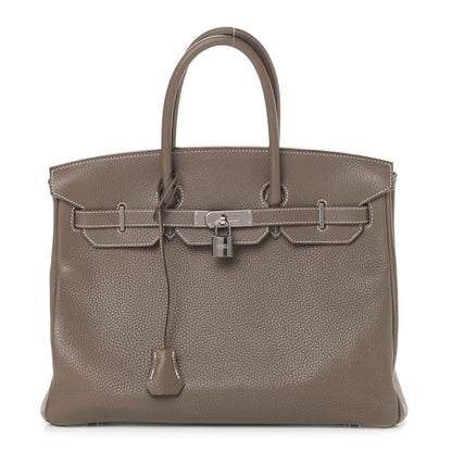 Hermes Taurillon Clemence Birkin 35 Etoupe 1 of 17