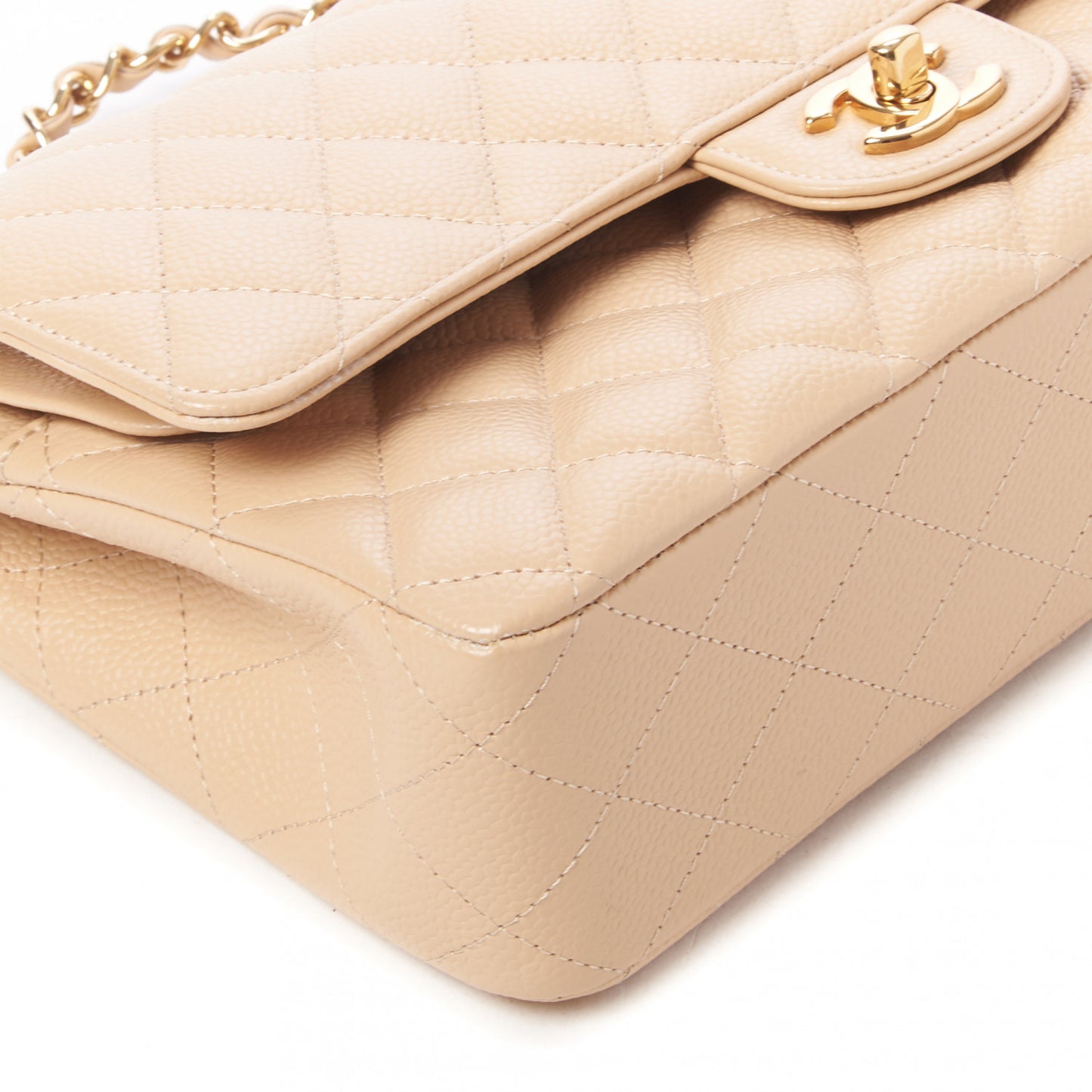 Caviar Quilted Medium Double Flap Beige