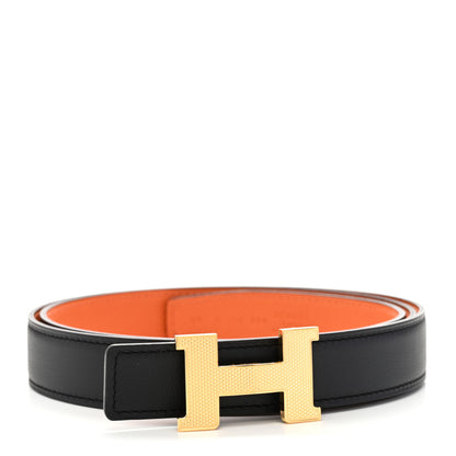 Hermes Epsom Swift 24mm Mini Constance Guilloche H Belt 95/38 Black Orange 1 of 10