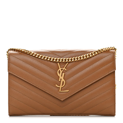 Saint Laurent Grain De Poudre Matelasse Chevron Monogram Chain Wallet Dune 1 of 10
