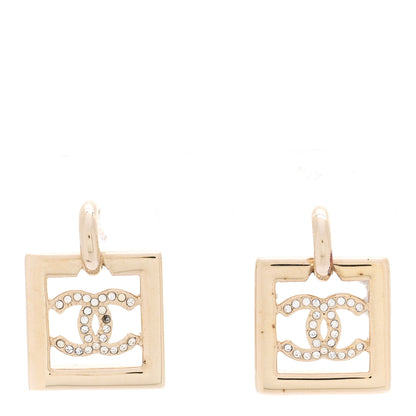 Chanel Metal Crystal Square CC Dangle Earrings Gold 1 of 5
