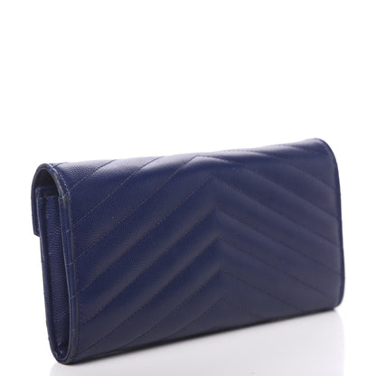 Saint Laurent Grain De Poudre Matelasse Chevron Monogram Flap Wallet Navy 3 of 8
