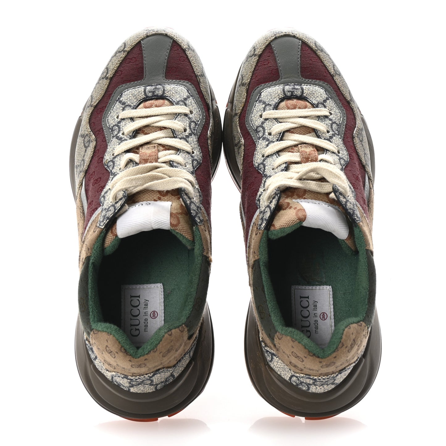 GG Supreme Monogram Mix Monogram Womens Rhyton Sneakers 39.5 Bordeaux Beige Ebony