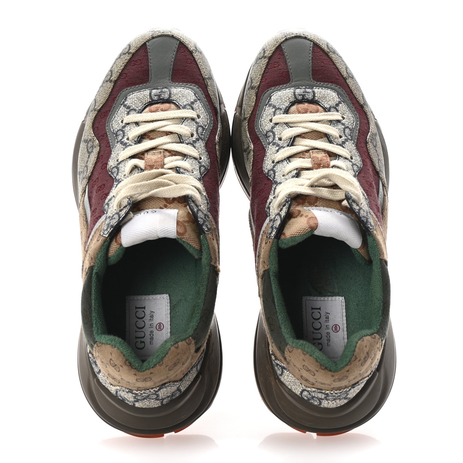 Gucci GG Supreme Monogram Mix Monogram Womens Rhyton Sneakers 39.5 Bordeaux Beige Ebony 2 of 8
