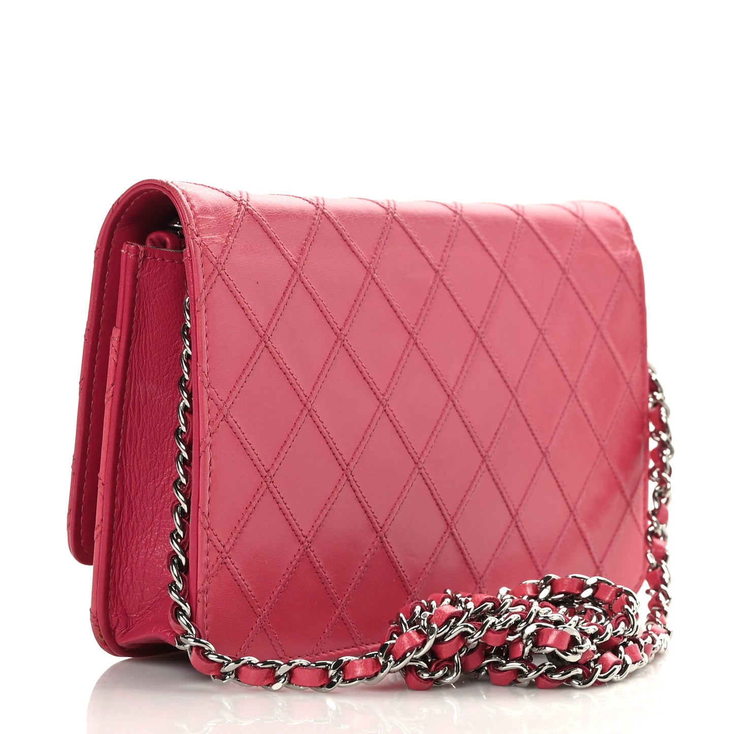 Lambskin Diamond Stitched Wallet On Chain WOC Pink