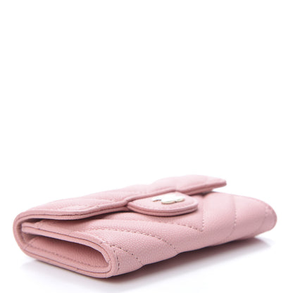 Chanel Matte Caviar Chevron Quilted Flap Card Holder Pink 4 of 9