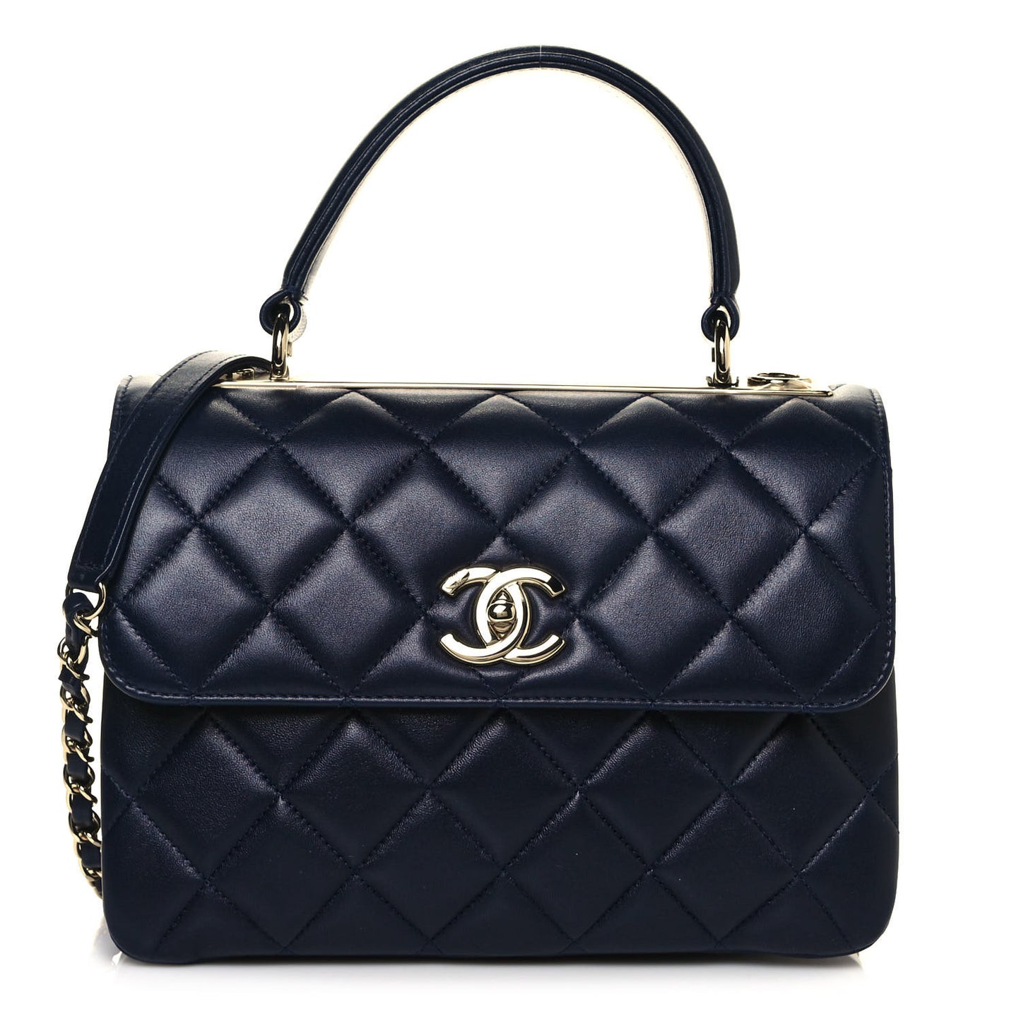 Lambskin Quilted Small Trendy CC Dual Handle Flap Bag Navy