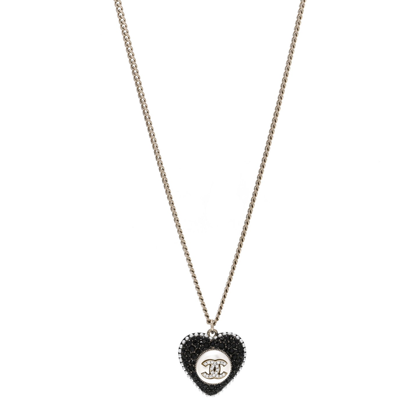 Pearl Crystal CC Heart Necklace Gold Pearly White Black