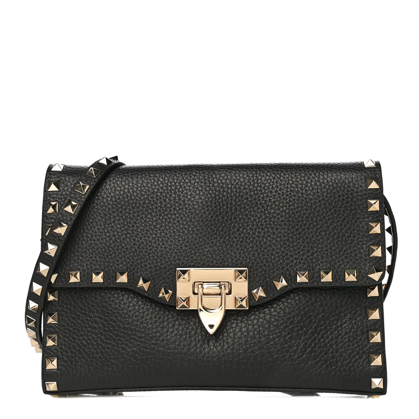Pebbled Calfskin Medium Rockstud Flip Lock Crossbody Bag Black