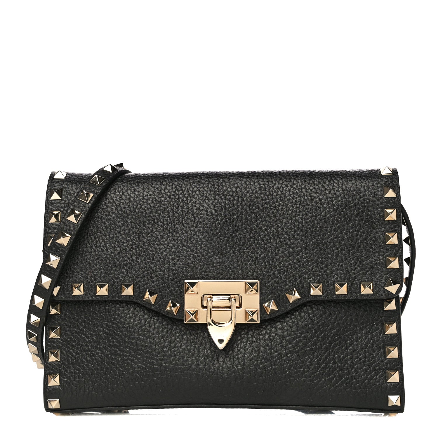 Valentino Garavani Pebbled Calfskin Medium Rockstud Flip Lock Crossbody Bag Black 1 of 17