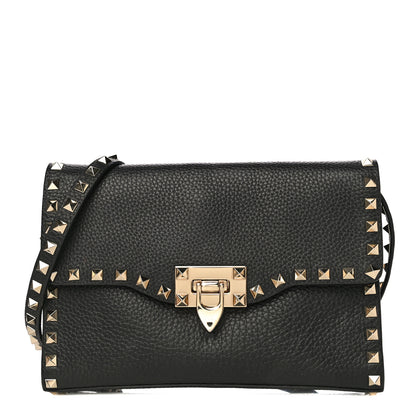 Valentino Garavani Pebbled Calfskin Medium Rockstud Flip Lock Crossbody Bag Black 1 of 17