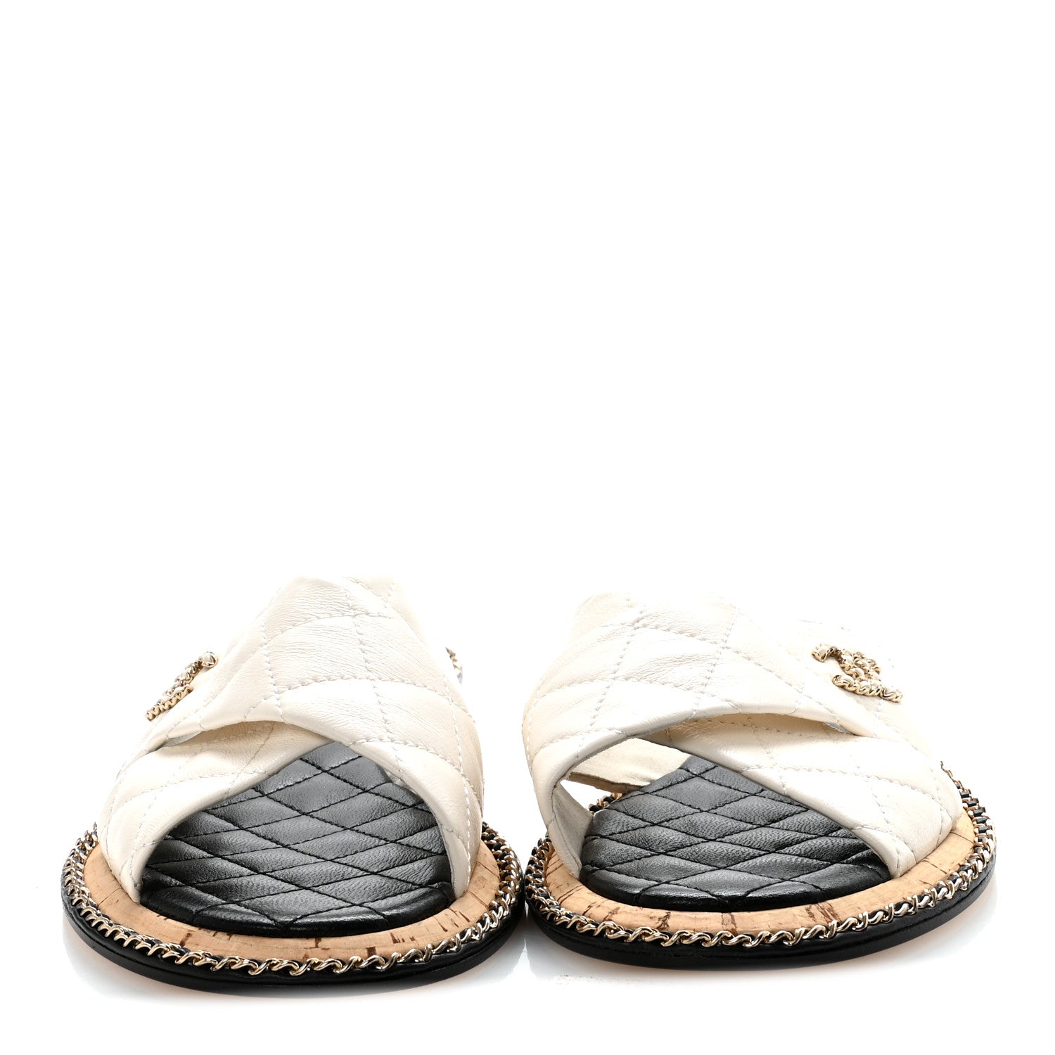 Chanel Lambskin Quilted Chain CC Sandals 38.5 White 6 of 18