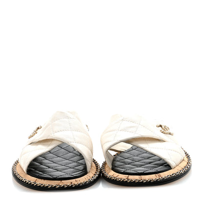Chanel Lambskin Quilted Chain CC Sandals 38.5 White 6 of 18