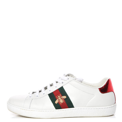 Gucci Calfskin Ayers Bee Embroidered Womens Ace Sneakers 37.5 White Green 1 of 16