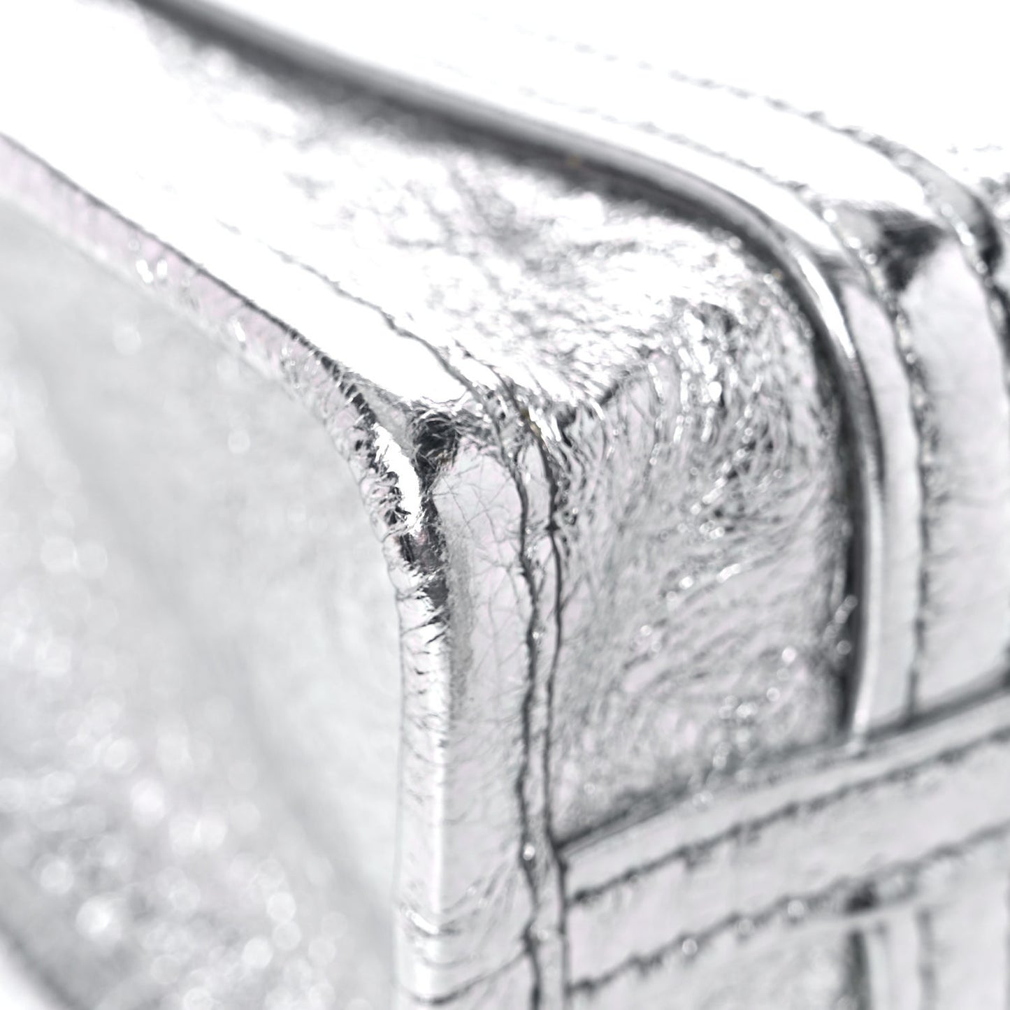 Metallic Calfskin XXS Bazar Shopper Tote Silver Hardware