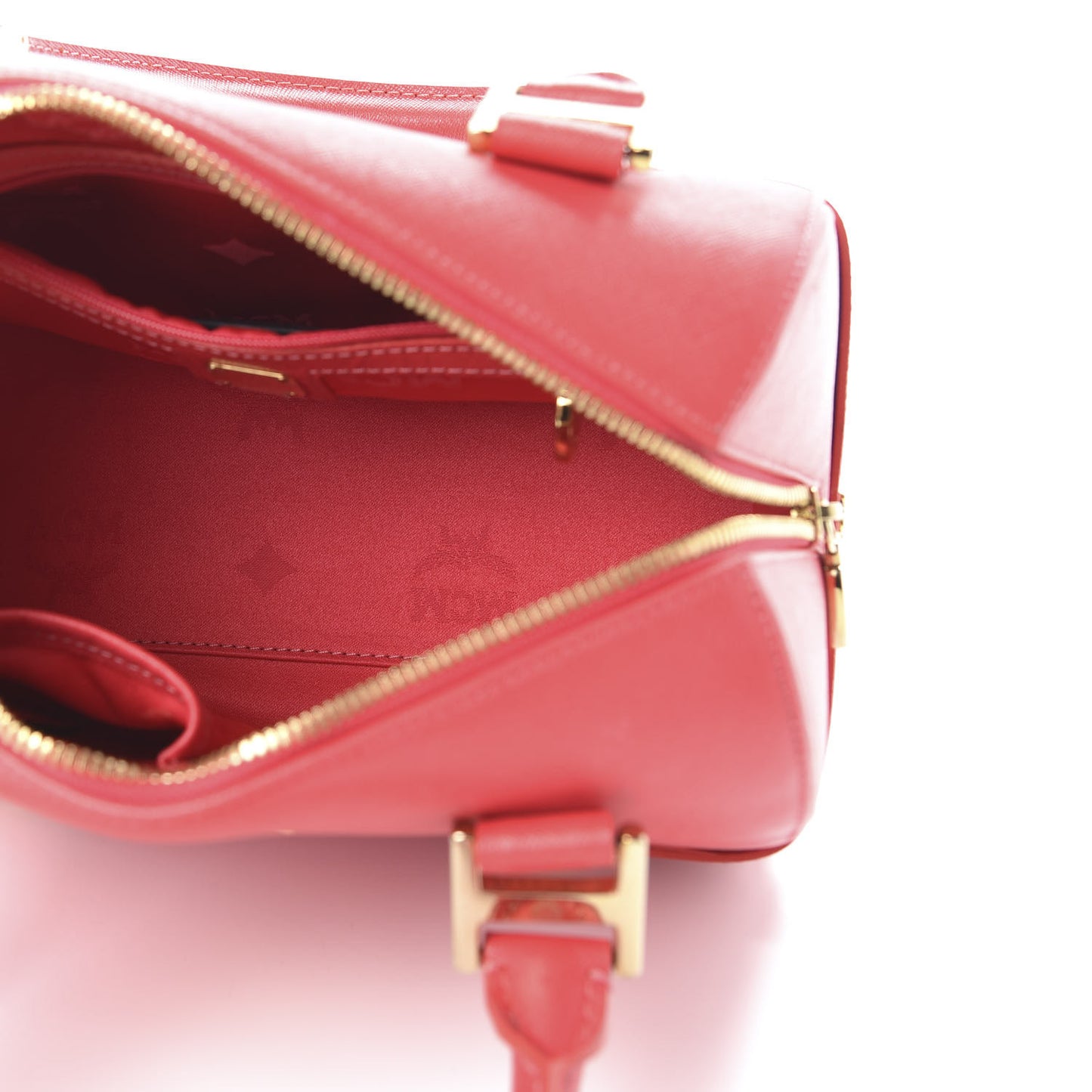 Saffiano Studded Small Boston Bag Hot Coral