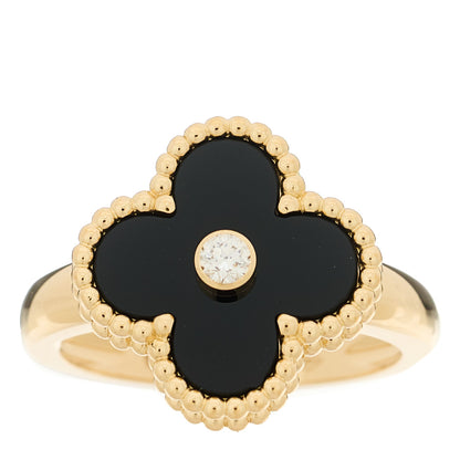 Van Cleef & Arpels 18K Yellow Gold Black Onyx Diamond Vintage Alhambra Ring 53 6.5 1 of 4