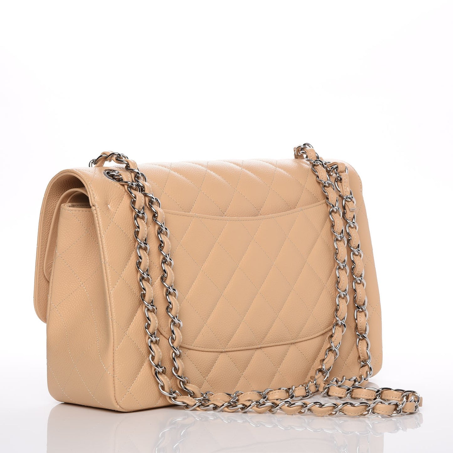 Caviar Quilted Jumbo Double Flap Beige Clair