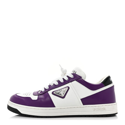 Prada Vitello Rois Metal Triangle Logo Mens Downtown Low Top Sneakers 8 White Ciclamino 1 of 12