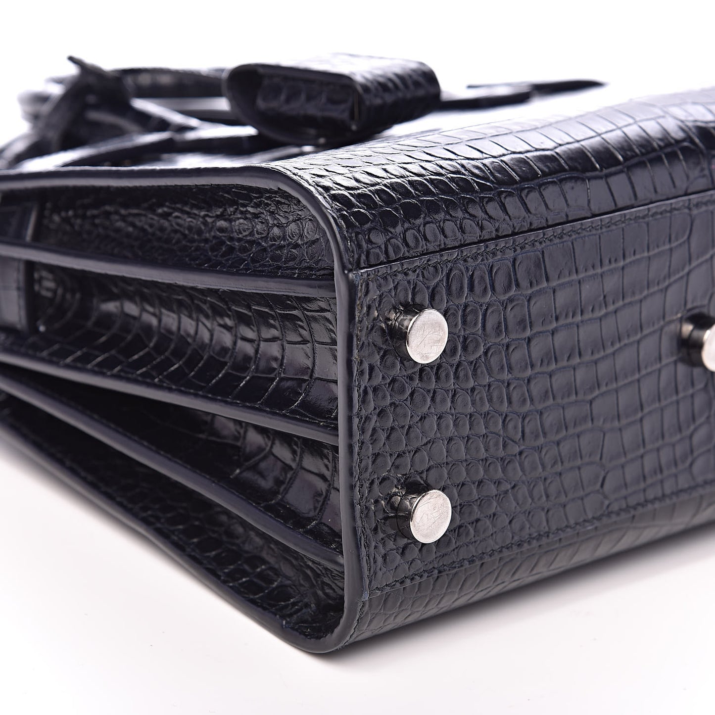 Calfskin Crocodile Embossed Nano Sac De Jour Navy