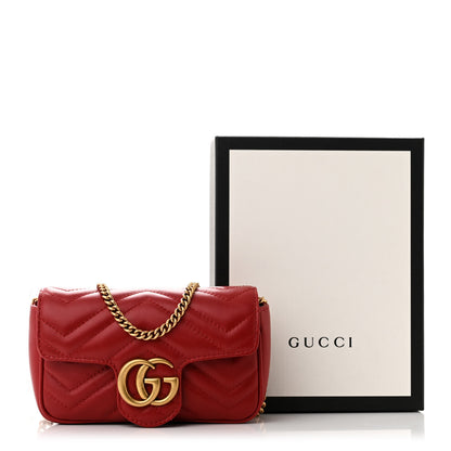 Gucci Calfskin Matelasse Super Mini GG Marmont Shoulder Bag Hibiscus Red 11 of 11