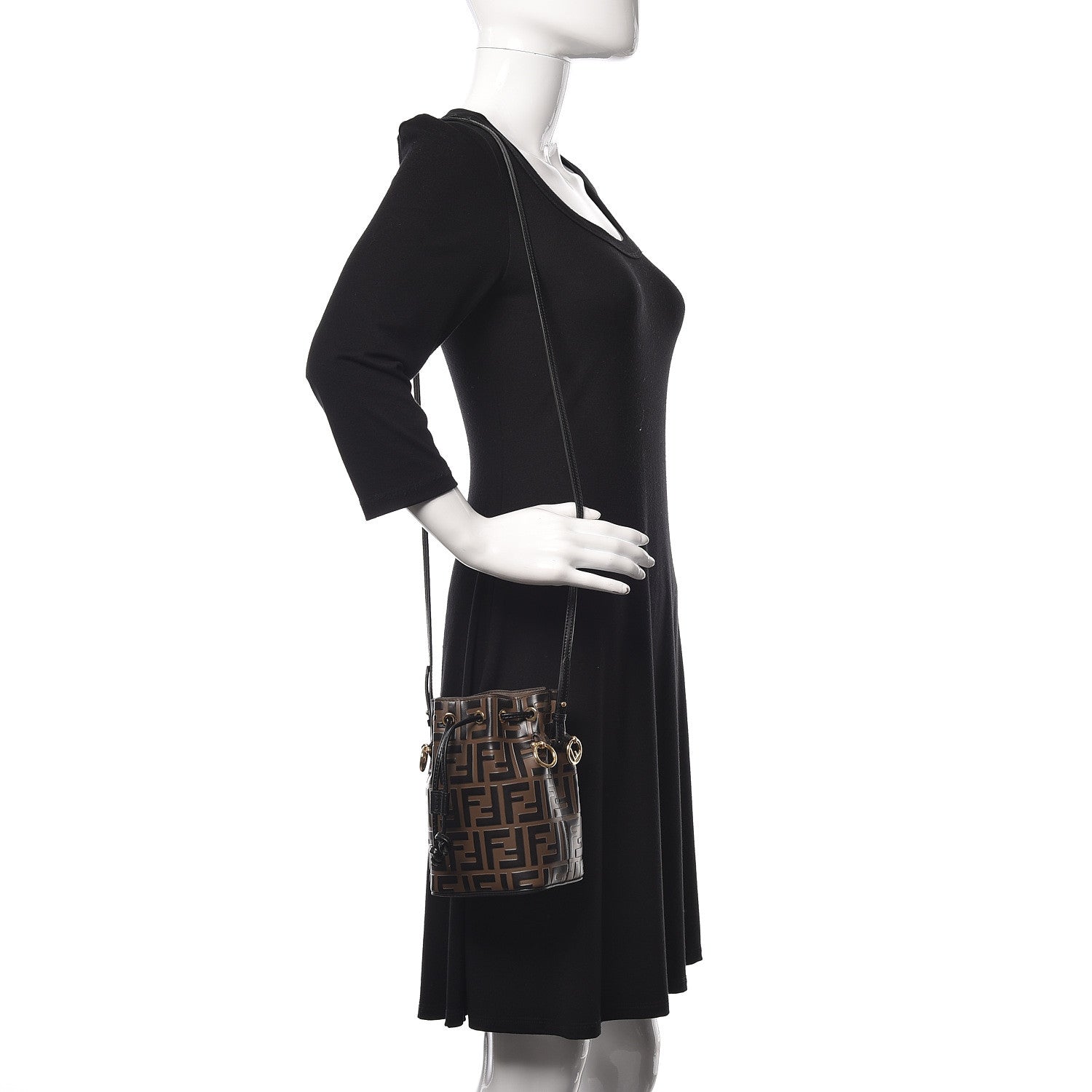 Fendi Vitello Liberty F is Fendi Bi-Color FF 1974 Embossed Mini Mon Tresor Bucket Bag Maya Black 2 of 13