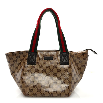 Gucci Crystal Monogram Mini Web Handle Bucket Tote Brown 1 of 8