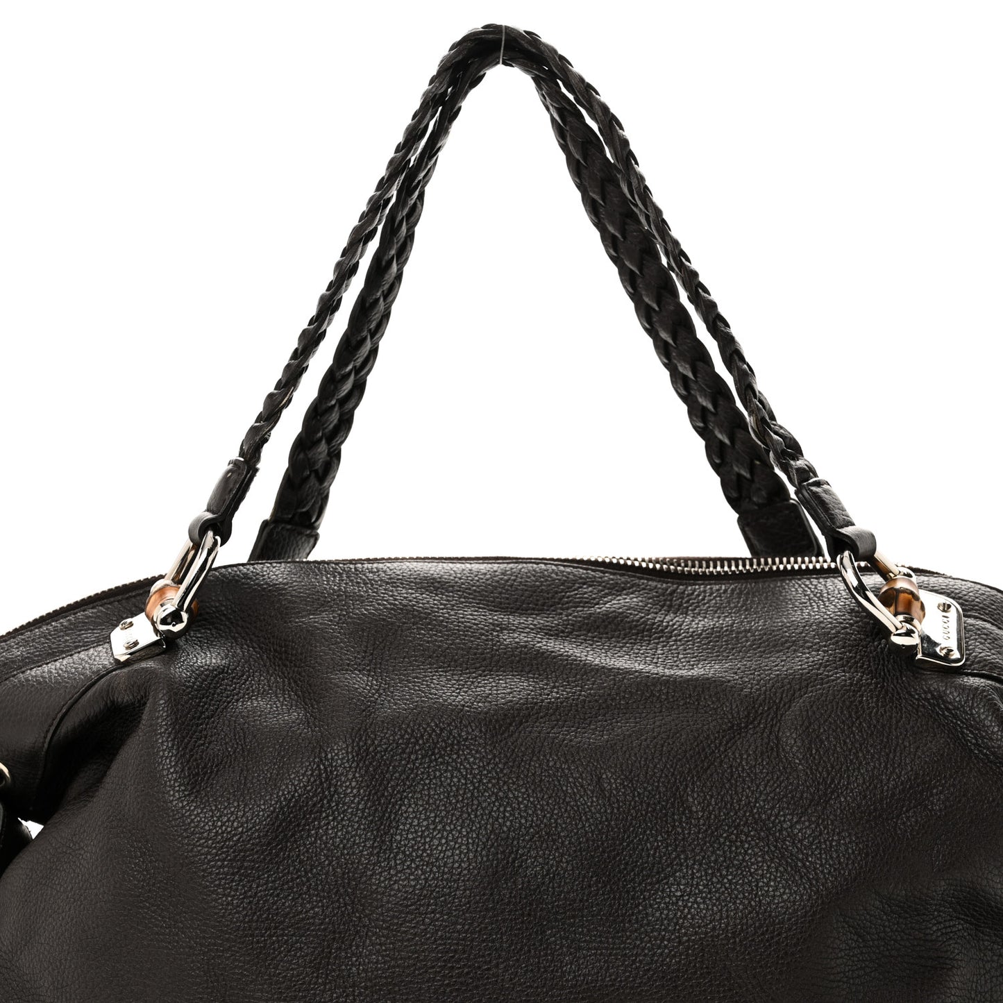 Pebbled Calfskin Large Bamboo Bar Tassel Shoulder Bag Dark Brown