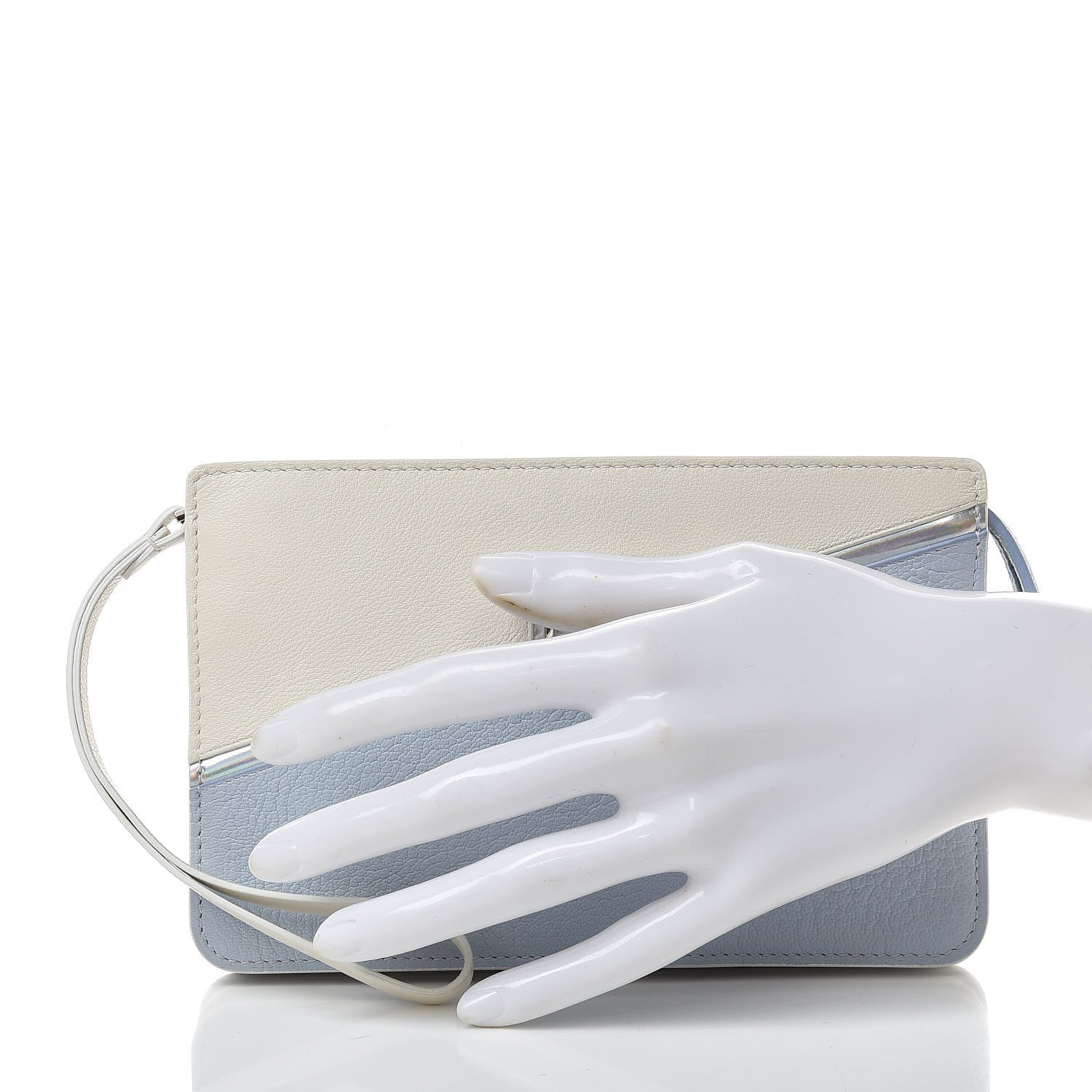Delvaux Goatskin Triple Wristlet Pouch White Light Blue 2 of 6