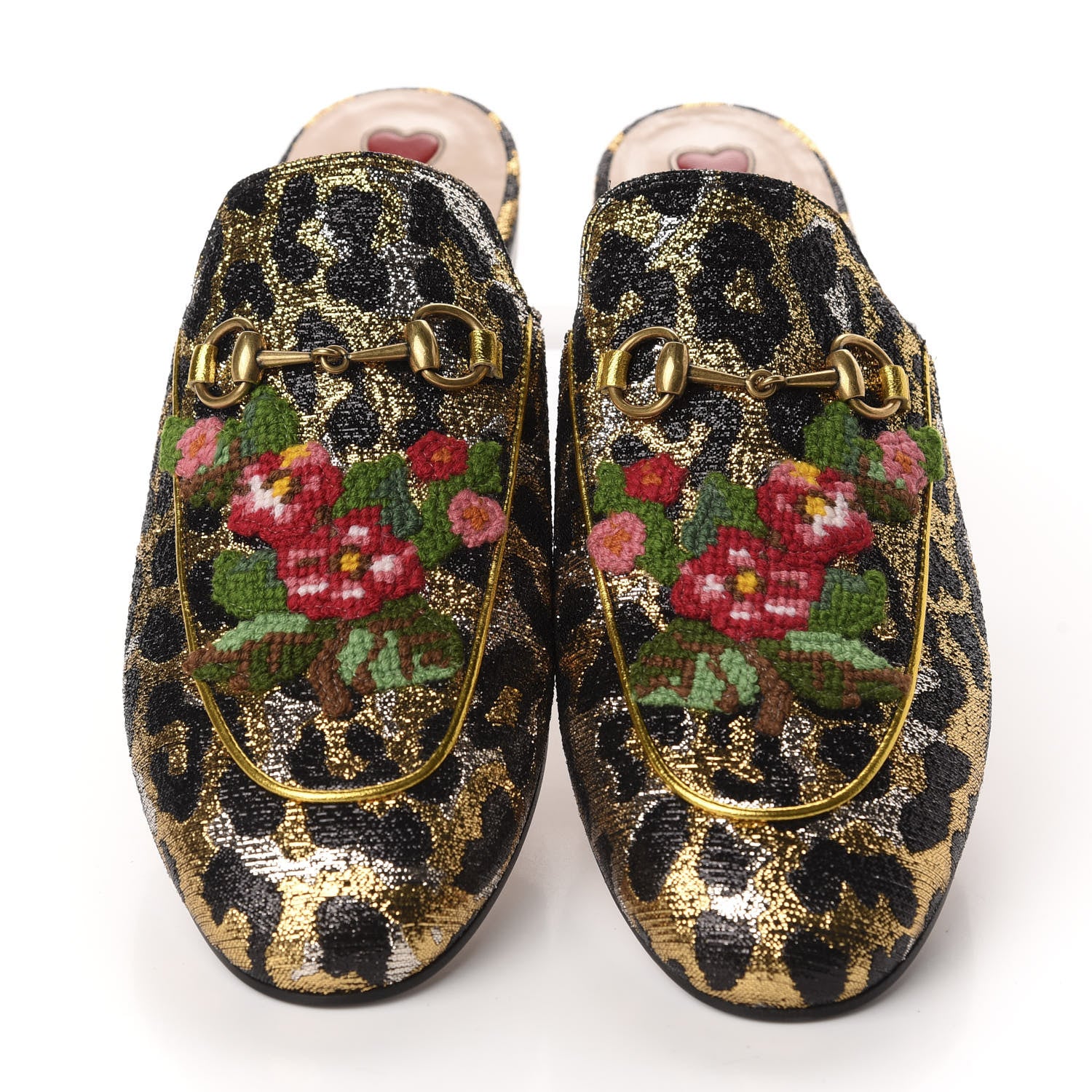 Gucci Lurex Jacquard Leopard Embroidered Princetown Slippers 40 Black Gold 6 of 11