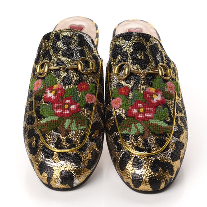 Gucci Lurex Jacquard Leopard Embroidered Princetown Slippers 40 Black Gold 6 of 11
