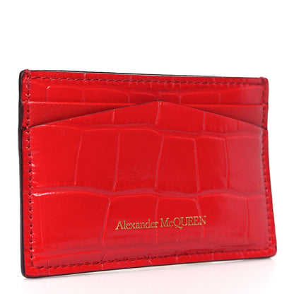 Alexander McQueen Calfskin Crocodile Embossed Skull Card Holder Scarlet Red 3 of 9