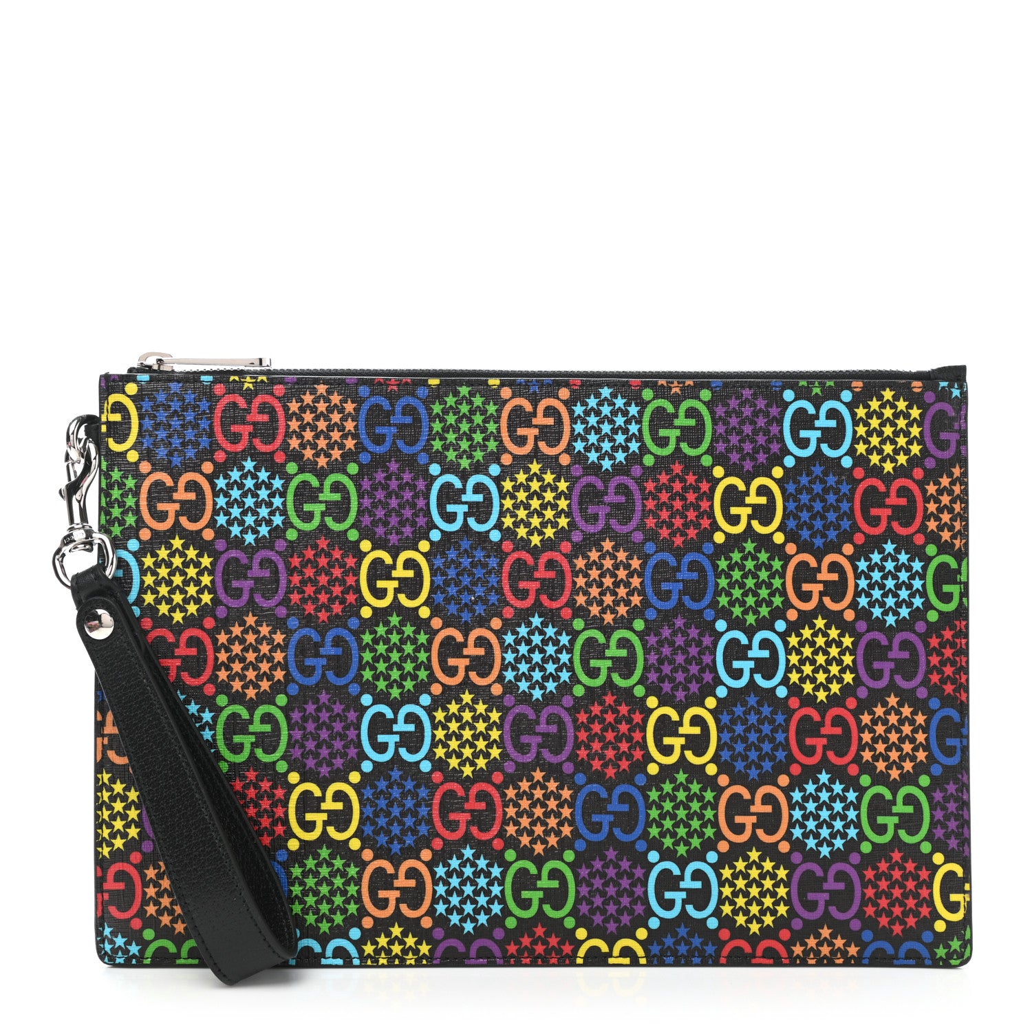 Gucci GG Supreme Monogram Psychedelic Zip Wristlet Pouch Black Multicolor 1 of 8
