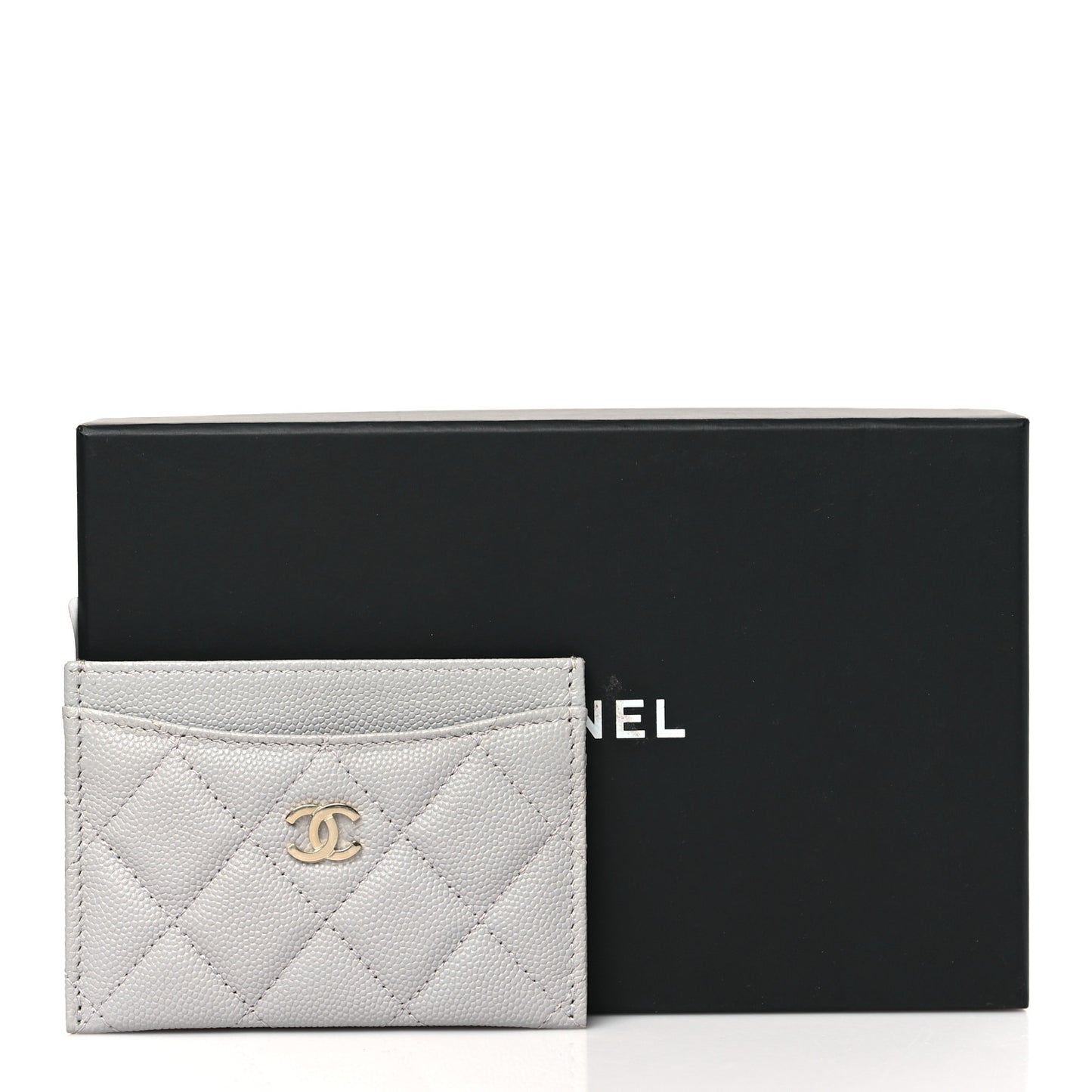 Caviar Quilted Card Holder Grey