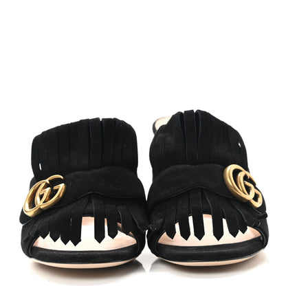 Gucci Kid Scamosciato GG Marmont Fringe 75mm Slide Sandals 39.5 Black 2 of 7